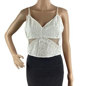 Line & Dot Lydia Cami Tank White Eyelet Cotton Top Size L